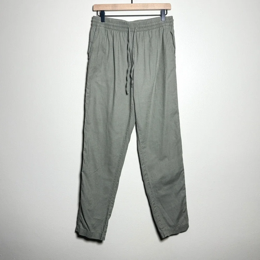 H&M Womens‎ Linen Blend Pants S Green Drawstring Cotton Vacation Resort Casual